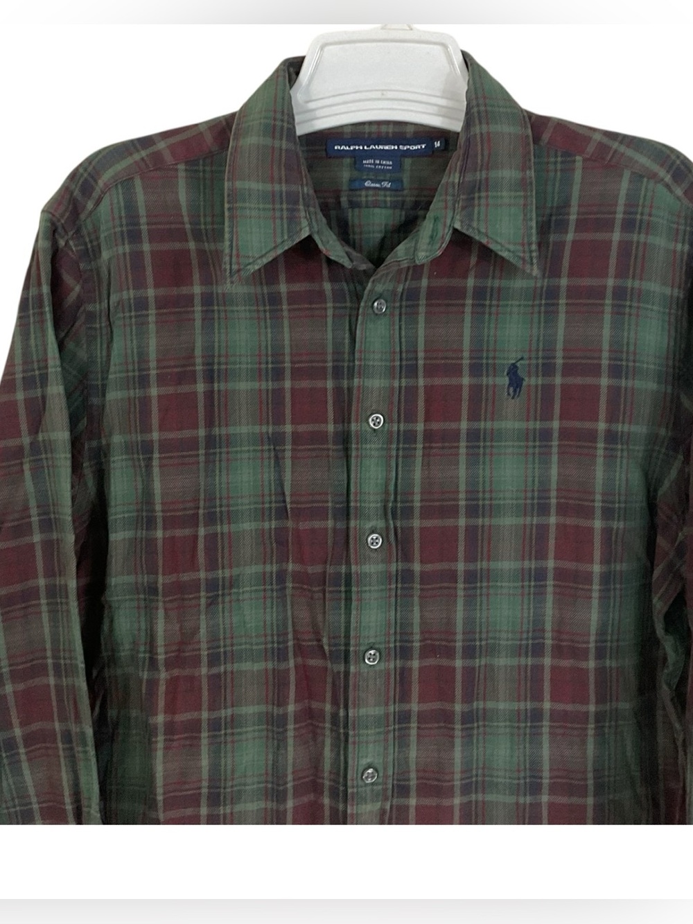 Ralph Lauren Sport Plaid Button-Down Shirt Women’s Size 14 Classic Fit Green Bur